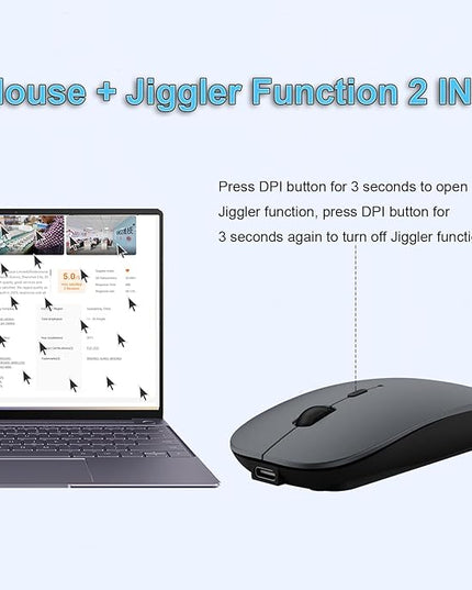 SUNGI Bluetooth Mouse,Wireless Slim Silent Mouse Jiggler Rechargable Mouse for iPad/MacBook/Tablet/PC/iPhone/Cellphone,Gray