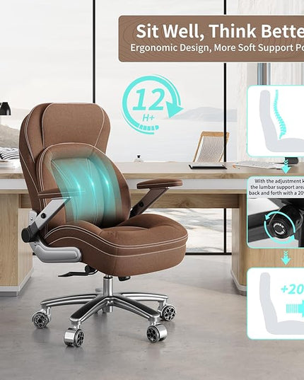 Big and Tall Office Chair, 600lbs Heavy Duty Desk Chair with 5D Arms, Adjustable Lumbar Support & Height, Tilt Function, Fabric High Back Ergonomic Executive Computer Chair with 3'' Casters