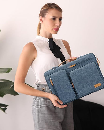 MOSISO 360 Protective Laptop Shoulder Bag,15-15.6 inch Computer Bags Compatible with MacBook Pro 16 inch, HP, Dell, Lenovo, Asus Notebook,Side Open Messenger Bag with 4 Zipper Pockets, Haze Blue