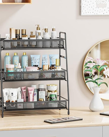 EKNITEY Bathroom Countertop Organizer Rack - 3 Tier Counter Spice Rack Metal Makeup Rack Small Perfume Vanity Organizer for Sink/Bedroom/Living Room/Kitchen/Office