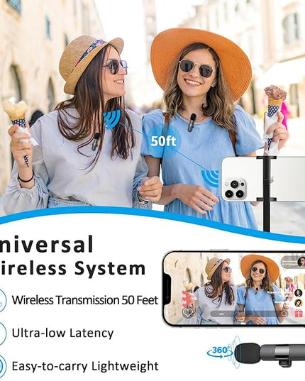 MAYBESTA Wireless Mini Microphone for iPhone 14 Below - Bluetooth Lapel Mic for Video Recording - Clip on Phone Microphones for YouTube Tiktok