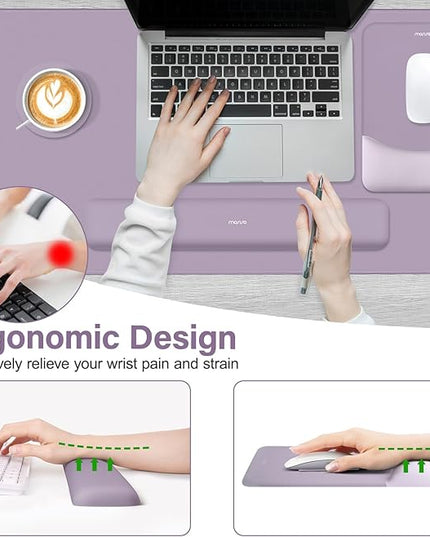 MOSISO Keyboard Mouse Pad Set, Large Gaming Mouse Pad&Rectangular Keyboard Wrist Rest&Mousepad with Wrist Rest&Coaster, Ergonomic Non-Slip&Easy Typing Pad with Curved Silicone Lining, Purple