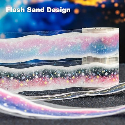 AuriicLeaf Galaxy-Themed Washi Tape Set, 4 Rolls of Decorative Glitter Tapes for Scrapbooking, Junk Journaling, DIY Crafts, and Art Supplies