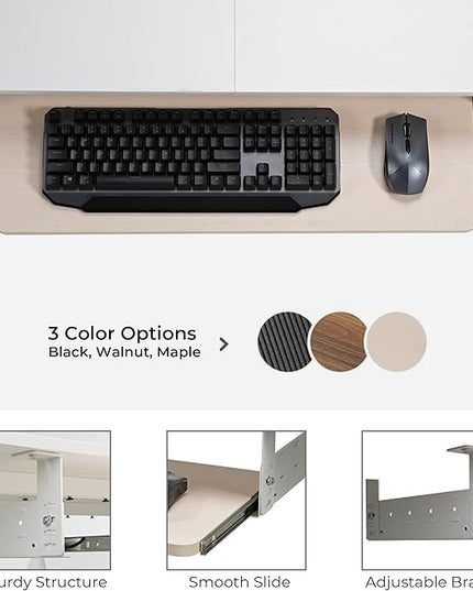 EUREKA ERGONOMIC Adjustable Keyboard Tray Under Desk, 28x11 Inch Large Slide Out Keyboard & Mouse Platform Tray, Wooden Pull Out Computer Keyboard Drawer for Typing Home Office Desk, Maple