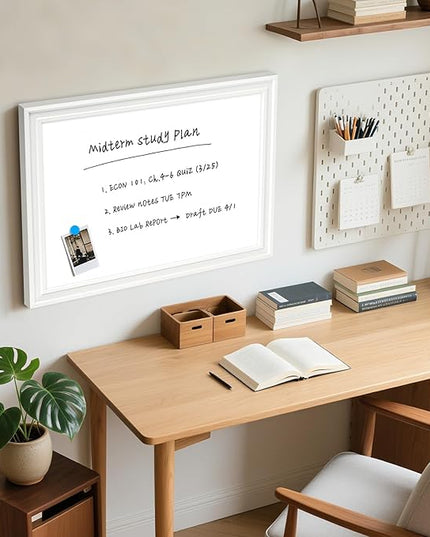 White Board for Wall, 24'' x 18'' Magnetic Dry Erase Board, Decorative Whiteboard with Plain White Wooden Frame, Hanging Writing Board for Home Office School Dorm
