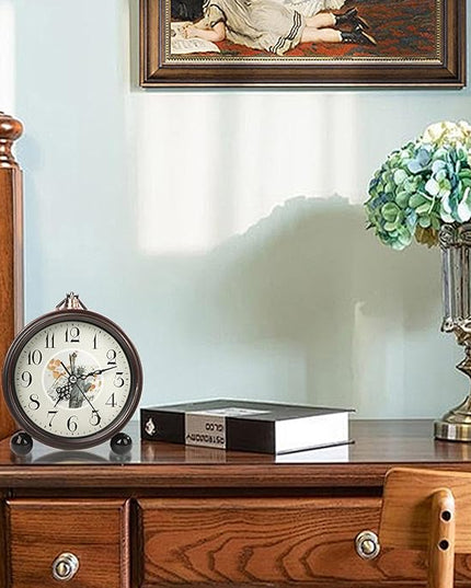 Blusaryme Loud Alarm for Deep Sleepers Desk Vintage Alarm Clock 5.25 inch Small Battery Operated Retro Clock Bedroom Live Room Decor Gift Clock