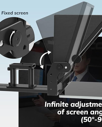 13-inch high-Definition Wide-Angle teleprompter｜High-Definition Beam Splitter Design｜Manual Height Adjustment, Compatible with a Wide Range of Devices｜with Remote Control and teleprompter apps