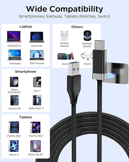 Magtame USB A to USB C Cable 5FT, StayCable with Built-in Magnetic Holder for Nightstand/Desk/Car, Type C Fast Charging Anti-Fall Cord with 2 Adhesive Metal Plates, Braid USB Data Cable for iPhone 17