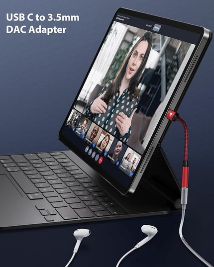 Stouchi USB C to 3.5mm Dongle Adapter, Type C Headphone Audio Jack Cable Cord Hi-Fi DAC Chip for iPhone 17/16 /15, Pixel 9/8 /7/6, iPad, Samsung Galaxy S25 S24 S23 Ultra (1, Red, 0.38ft*1)