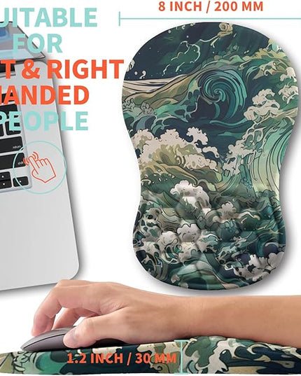Ergonomic Mouse Pad Wrist Support with Memory Foam Massage Bulge, Carpal Tunnel Pain Relief Mousepad Wrist Rest for Mouse(12x8 inch, Sea Wave)