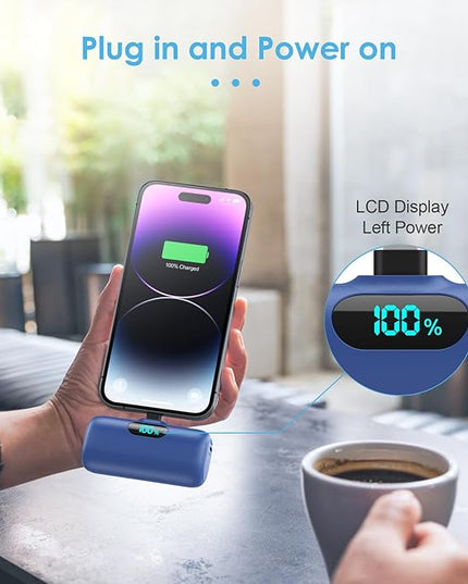 [2 Pack] Small Portable Charger for iPhone,Upgraded 5000mAh PD Fast Charging Power Bank, LCD Display Cute Mini Battery Pack Compatible with iPhone 14/14 Pro Max/13/13 Pro/12 Pro/11/XR/X/8,Blue+Purple
