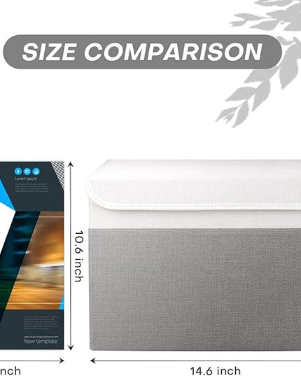 Large 22 Quart Linen Fabric Foldable Storage Bin Cube Organizer Basket with Flip-Top Lid & Handles, Clothes Blanket Box for Home, Office, Closet, Gray & White, 4 Pack 14.6 x 9.5 x 9.5”