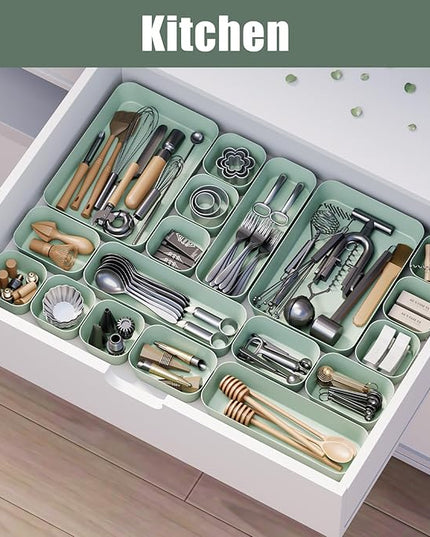 Plastic Drawer Organizers, 18 PCS Drawer Organizer Bins, Bathroom and Vanity Organizer Plastic Tray, Makeup organizer and storage for Makeup, Bedroom, Kitchen Gadgets Utensils and Office