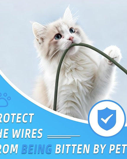 Automotive Wire Loom Tubing, Split Braided Cord Protectors from Pets No Chew, Flexible Cable Sleeve Cable Management for TV/Computer/Electric Wires (Deep Green, 3/8"-10ft)