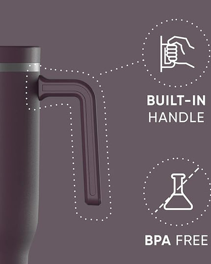 Hydrapeak Voyager 40 Oz Stainless Steel Tumbler with Handle, Insulated Water Bottle With Straw & Lid, Cupholder Friendly Reusable Travel Mug (Midnight Plum)