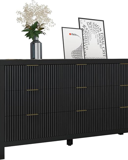 NRITOBY Dresser for Bedroom with 9 Drawers, Wide Bedroom Dresser with Drawer Organizers with Spacious Storage for Dining Room, Entryway, Black