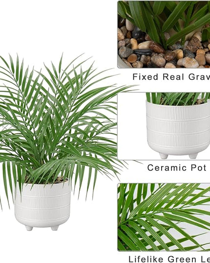 Hollyone Large Artificial Potted Plants Fake Palm Plants 19" Faux Green Plant Plastic Tropical Palm Tree in White Ceramic Pots Bohemian for Home Room Office House Indoor Decoration