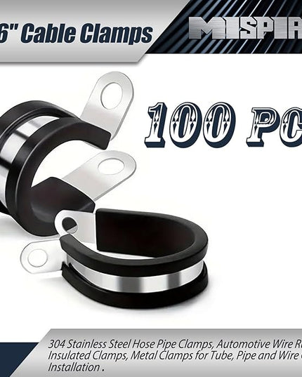 MISPIRE 5/16 Inch Rubber Cable Clamps 100 PCS, 304 Stainless Steel Hose Pipe Clamps, Automotive Wire Rubber Insulated Clamps, Metal Clamps for Tube, Pipe and Wire Cord Installation