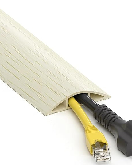 Floor Cord Cover 6ft, White Oak Wood Wire Hider Hide Extension Cords, Floor Cable Management Cover, PVC Cable Protector Cord Cavity W0.6in x H0.32in