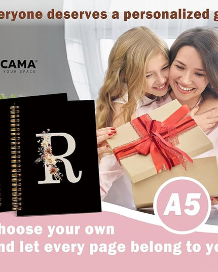 Lacama Black Initial Letter R School Notebook Journal, Cute Wildflower Personalized Spiral Notebook, School Supplies, Customized Monogrammed Gifts, Birthday Gifts for Women, Office Supplies