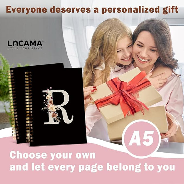 Lacama Black Initial Letter R School Notebook Journal, Cute Wildflower Personalized Spiral Notebook, School Supplies, Customized Monogrammed Gifts, Birthday Gifts for Women, Office Supplies