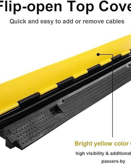 Reliancer 3 Pack Dual Channel Rubber Cable Protector Ramp 2 Channel Traffic Speed Bump 11000lbs Capacity Heavy Duty Driveway Hose Cover Ramp Cord Track Protector Wires Concealer w/Flip-Open Top Cover