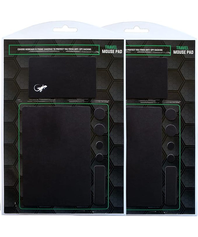 Mouse Pad Adhesive Bottom - Sticks to Any Surface - Portable - Webcam Covers and Screen Cleaner Included (2 Pack -Blank- Black)