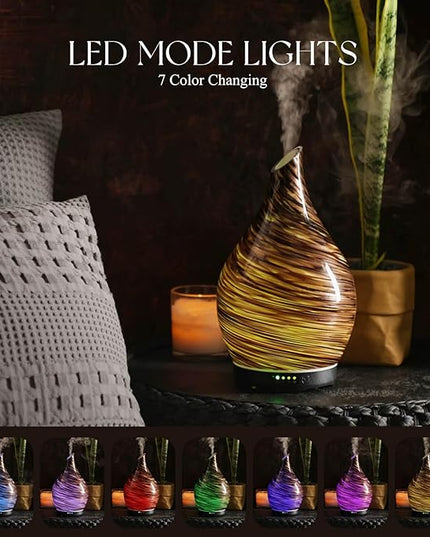 Porseme 280ml Essential Oil Diffuser Glass Color Changing Aroma Air Diffusers Aromatherapy Ultrasonic Cool Mist Humidifier 7 Running Hours Waterless Auto-Off for Sleeping, Yoga, Office (Dark Golden)