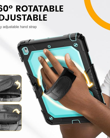 Timecity Case for iPad 9th/ 8th/ 7th Generation 10.2 inch - Heavy Duty Protective Cover with Screen Protector, Rotating Stand, Shoulder Strap & Pencil Holder | Kids-Friendly (Blue)