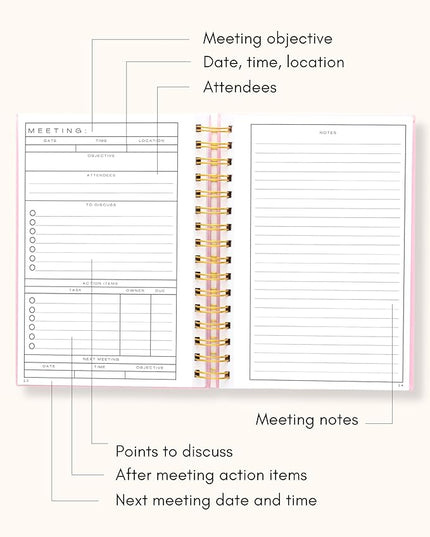 Lamare Meeting Notebook for Work Organization – Perfect Work Notebook for Note Taking & Meeting Planner for Productivity
