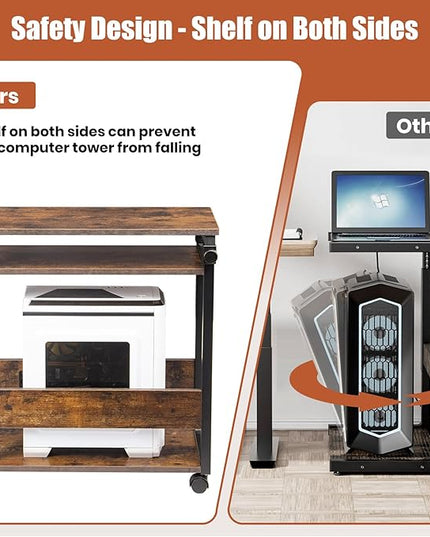 TooCust Height Adjustable Computer Tower Stand, Computer & Machine Carts, PC Tower Stand, Printer Stands with Wheels, 24" W x 12" D x 23"-38" H, Holds Up to 132 lbs (Fits Tower Lower Than 19")