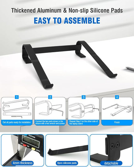 KYQEE Laptop Stand for Desk, Ergonomic Aluminum Laptop Riser, Ventilated Notebook Stand Compatible with MacBook Air Pro, Dell XPS, HP, More 11-17.3 Inches, Work from Home (Black)