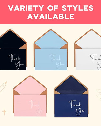 VNS Creations Thank You Cards With Envelopes Bulk Set & Stickers - 100 Pack 4x6 Blank Thank You Notes Bulk Box Set - Large Note Card Small Business, Wedding, Baby Shower & Bridal Shower - Ombré