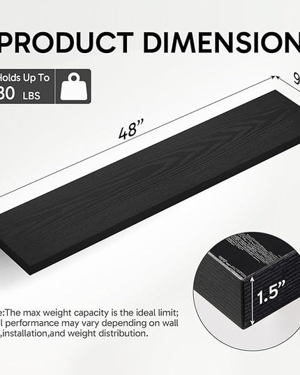 BAYKA Floating Shelves, 48 inches Long Heavy Duty Wall Mounted Rustic Wood Shelves for Bathroom, Bedroom, Living Room, Kitchen, Office, Hanging Shelf for Books/Storage/Decor(Black,Set of 2)