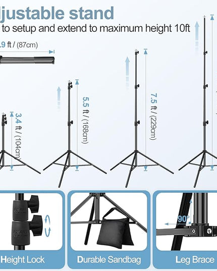 EMART 10x10FT Backdrop Stand, Photo Studio Back Drop Adjustable Stand with 6 Backdrop Clamps,2 Sandbags and Carry Bag,Heavy Duty Background Support System Kit for Photography,Parties,Wedding,Video
