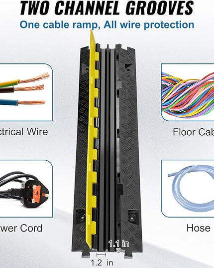 VEVOR 5 PCs TPU Cable Protector Ramp - Heavy Duty 2-Channel Speed Bumps for Road, Odor-Free Eco-Friendly TPU with TPR Cover, for Driveway, Hose, Floor Cord Cover, 22,000 lbs/Axle Capacity