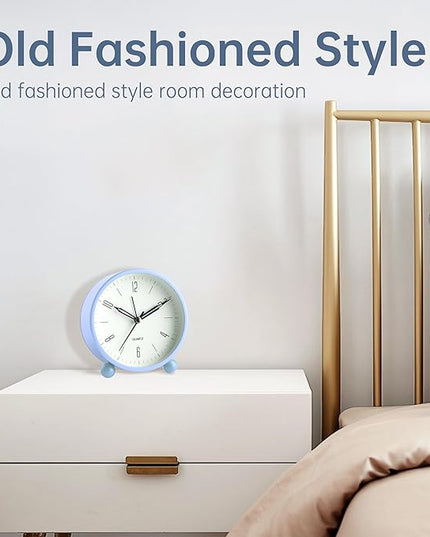 Analog Alarm Clock, 4 inch Super Silent Non Ticking Small Clock with Night Light, Battery Operated, Simple Design, Old fashioned Style SkyBlue decor, for Bedroom, Bedside, Desk, Adult, Kid, Gift, Blue