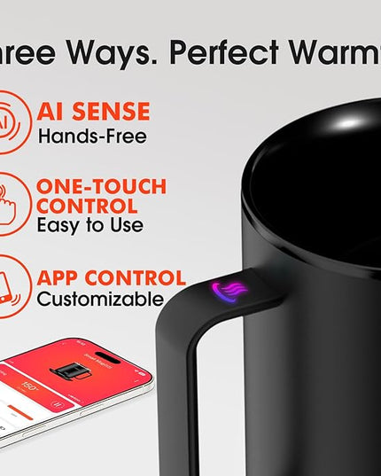 Vsitoo S3 12oz Heated Mug - Temperature Control Smart Mug with Mug Warmer, Perfect for Espresso, Auto-Sensing AI Heats Drinks to 120-150°F Hands-Free.Ideal for Home/Office/Gifts，Black