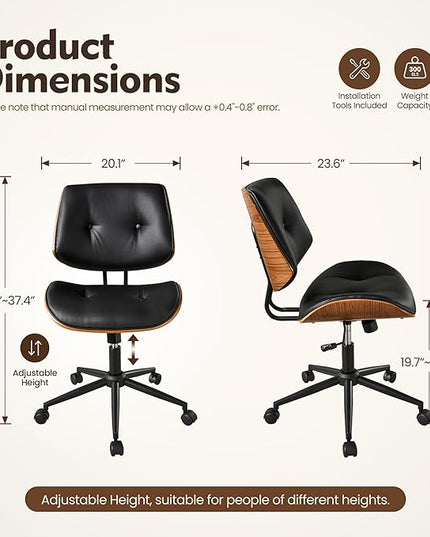 Home Office Desk Chair, Modern Sleek Office Chair with Adjustable Lumbar Support, Adjustable Height Mid Back Executive Task Chair with 360 Rolling Swivel for Meeting Study Room(Button,Black)