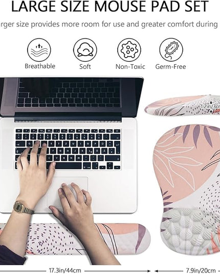 Mouse Pad Wrist Support, 2 in1 Keyboard Wrist Rest+ Ergonomic Mouse Pad, Non-Slip Wrist Rest for Computer Keyboard, Made Easy Typing & Relieve Wrist Pain（Leaf