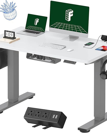 FLEXISPOT EN2 Whole-Piece Standing Desk with Clamp Power Strip, 48 x 24'' Electric Stand Up Height Adjustable Desk with Cable Management (Gray Frame + 48" White Desktop, 2 Packages)