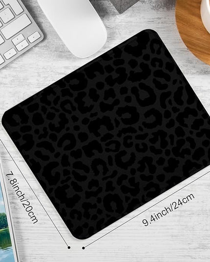 Black Leopard Print Square Mouse Pad,Non-Slip Rubber Base Mouse Pad, Home Office Decoration Desktop Accessory,Laptop Mouse Pad for Office Laptops,9.4x7.8x0.12inch.