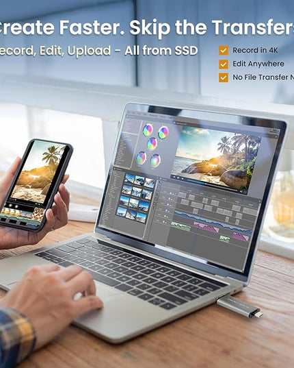 Super Talent PS302 512GB Portable External SSD, USB 3.2 Gen 2, Up to 1050MB/s, 2-in-1 Type C & Type A, Plug & Play, Compatible with Android, Mac, Windows, Supports 4K, Drop-Proof, FUS512302, Gray