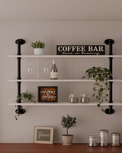 Floating Bookshel Industrial Pipe Shelving Pipe Shelves Rustic White Wall Shelves 36 Inch Farmhouse Book Shelves for Kitchen Bar,Bathroom Wall Mounted