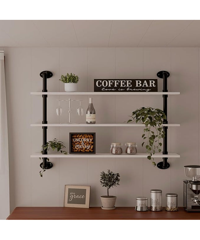 Floating Bookshel Industrial Pipe Shelving Pipe Shelves Rustic White Wall Shelves 36 Inch Farmhouse Book Shelves for Kitchen Bar,Bathroom Wall Mounted