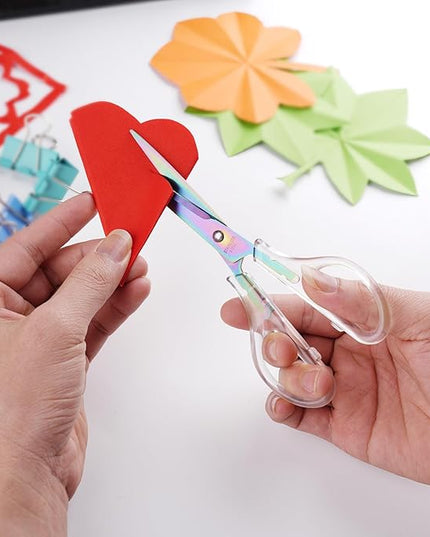 SCAIKTIG Acrylic Scissors, 4-Pack (9.4"/8"/6.8"/4"), Clear Comfort-Grip Handles, Titanium Coated Blades, Sharp, Heavy Duty, Ambidextrous, Transparent + Rainbow
