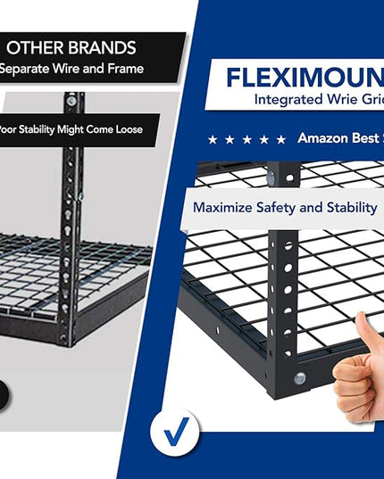 FLEXIMOUNTS 2x8 Garage Storage Rack, Adjustable Overhead Storage Organization System, Heavy Duty Metal Ceiling Rack, 400lbs Weight Capacity, Black, Classic Series