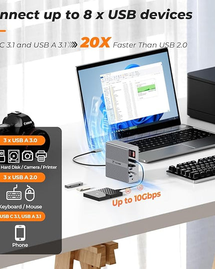 DisplayLink Docking Station Dual Monitor 4K@60HZ for MacBook, Windows, TobenONE Universal Mac mini M4 Dock with 2 HDMI & 2 DP, 65W Power Delivery, 7 USB, USB-C 3.1, Ethernet, SD/TF