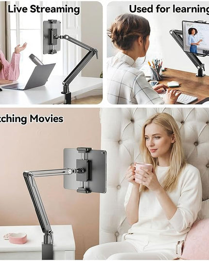 Portable Monitor Stand Desk Holder- Large Clamp support up to 12.9 14.6 15.6 18.5 inch 360° Rotating Base Swivel Tall Desk Arm Mount for iPad Pro/Mini/Air/Surface Strong Bearing Weight over 5.5lbs