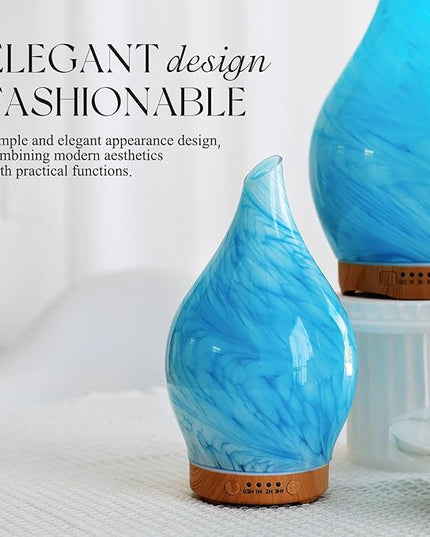 Porseme 150ml Essential Oil Diffuser Glass Color Changing Aroma Air Diffusers Aromatherapy Ultrasonic Cool Mist Humidifier 6 Running Hours Waterless Auto-Off for Sleeping Yoga Office Spa (Blue Wave)